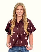 Load image into Gallery viewer, Polka Dot Button Down Top | Burgundy