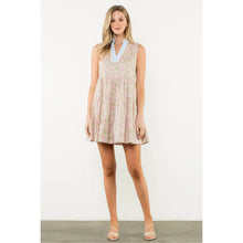 Load image into Gallery viewer, Striped Neck Trim Sleeveless Floral Dress
