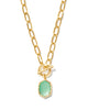 Daphne Green Link and Chain Necklace| Gold Light Green Mother Of Pearl