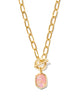 Daphne Green Link and Chain Necklace| Gold Light Pink Iridescent Abalone