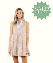 Load image into Gallery viewer, Striped Neck Trim Sleeveless Floral Dress