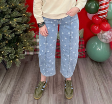 Load image into Gallery viewer, Denim Barrel Jeans with White Polka Dots