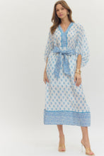 Load image into Gallery viewer, Ivory Blue Floral Print Midi Dress